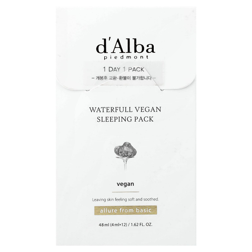 d'Alba, Waterfull, веганская ночная маска, 12 пакетиков по 4 мл (0,13 жидк. унции)