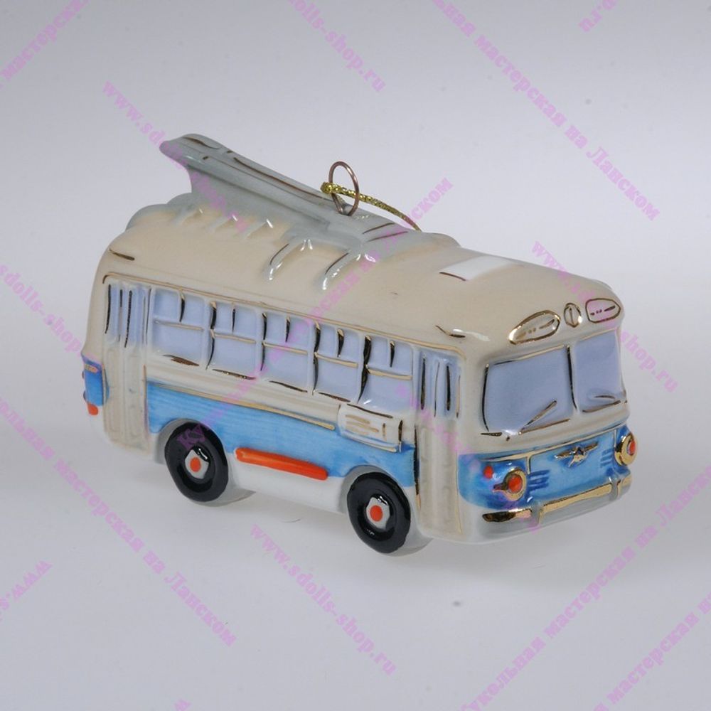 Фарфоровая ёлочная игрушка Троллейбус