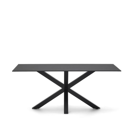 Argo Стол обеденный с черными ножками из стали и столешницей из черного стекла 180x100