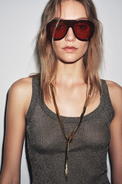 ZARA ТРИКОТАЖНЫЙ ТОП С МЕТАЛЛИЗИРОВАННОЙ НИТЬЮ, СЕРЫЙ