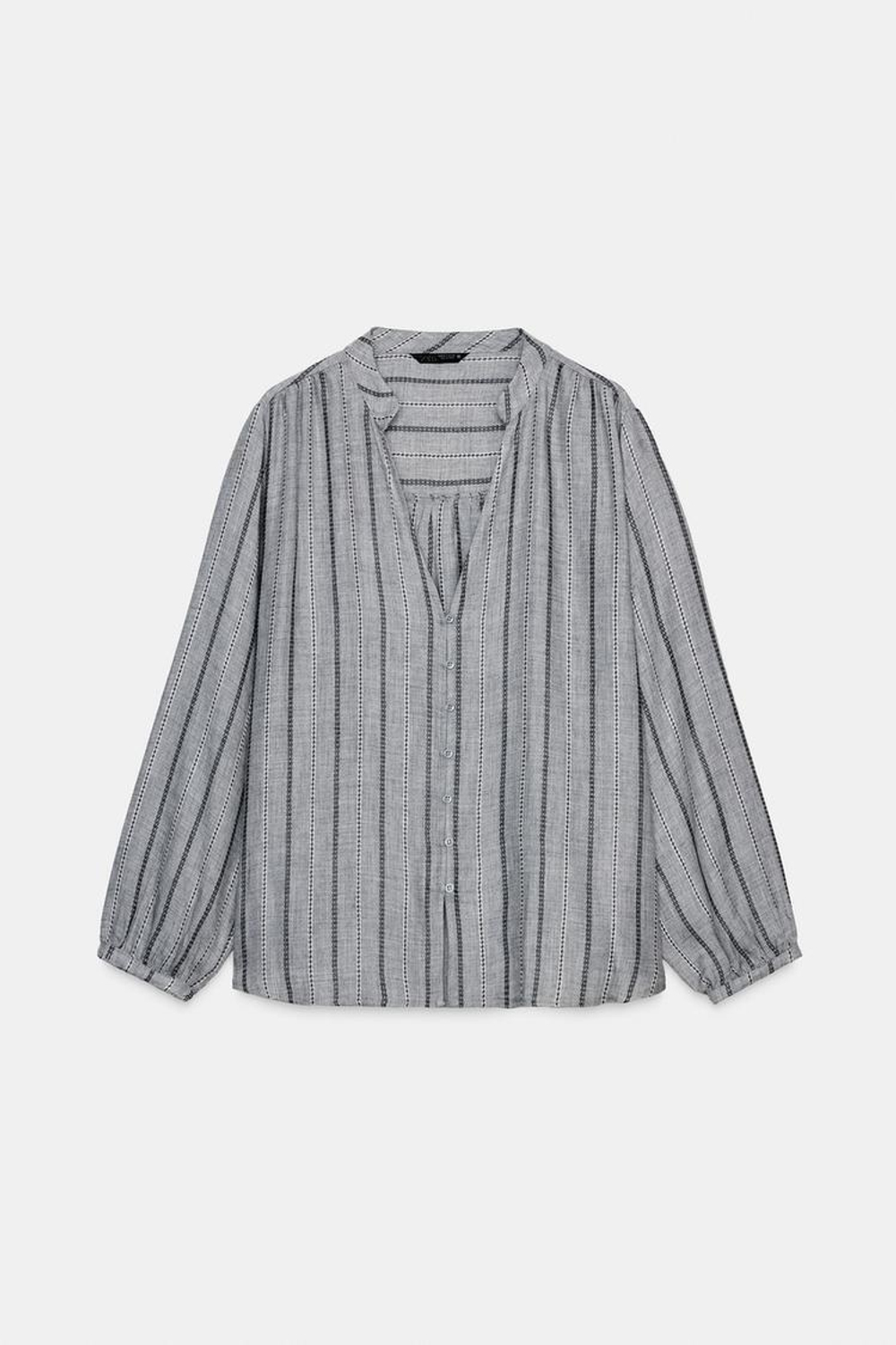 ZARA БЛУЗА В ПОЛОСКУ ИЗ ТКАНИ, СЕРЫЙ МЕЛАНЖ