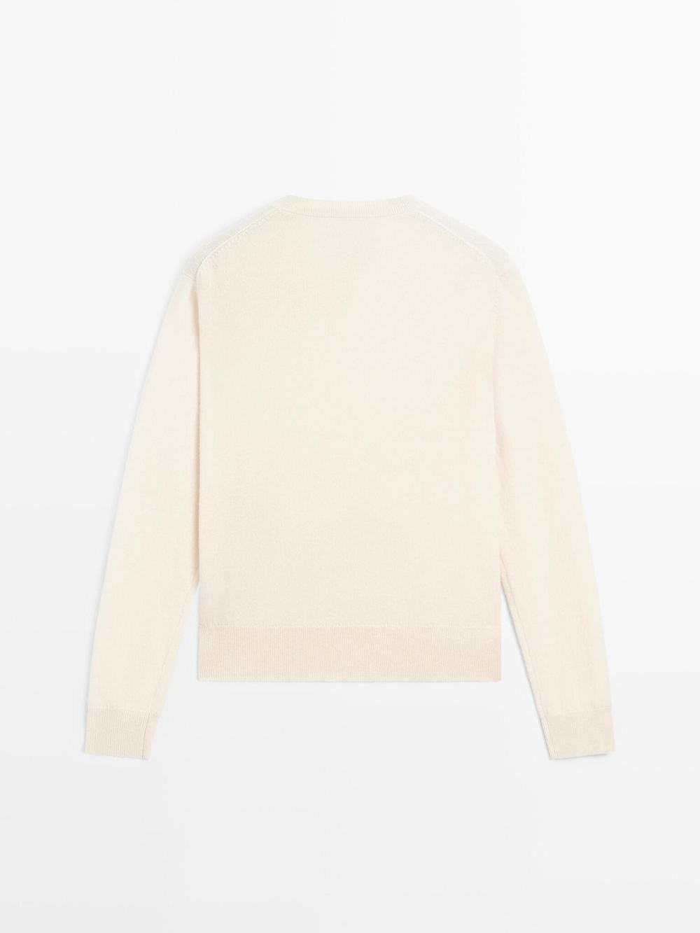 Massimo Dutti Свитер из смесовой шерсти с V-образным вырезом, бежевый