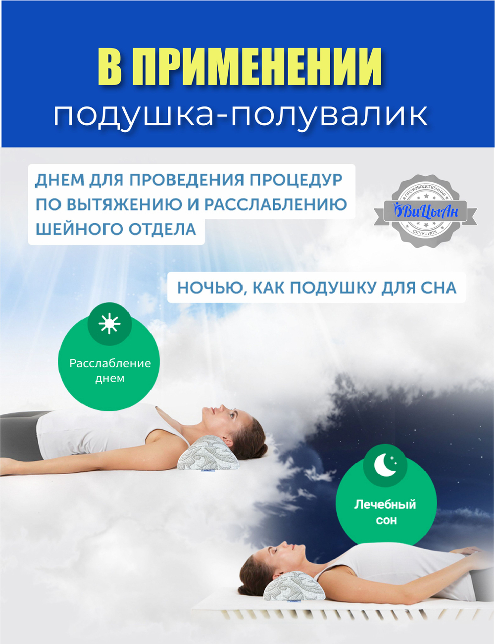Полувалик ортопедический 40*20*10 см с эффектом памяти для отдыха и сна