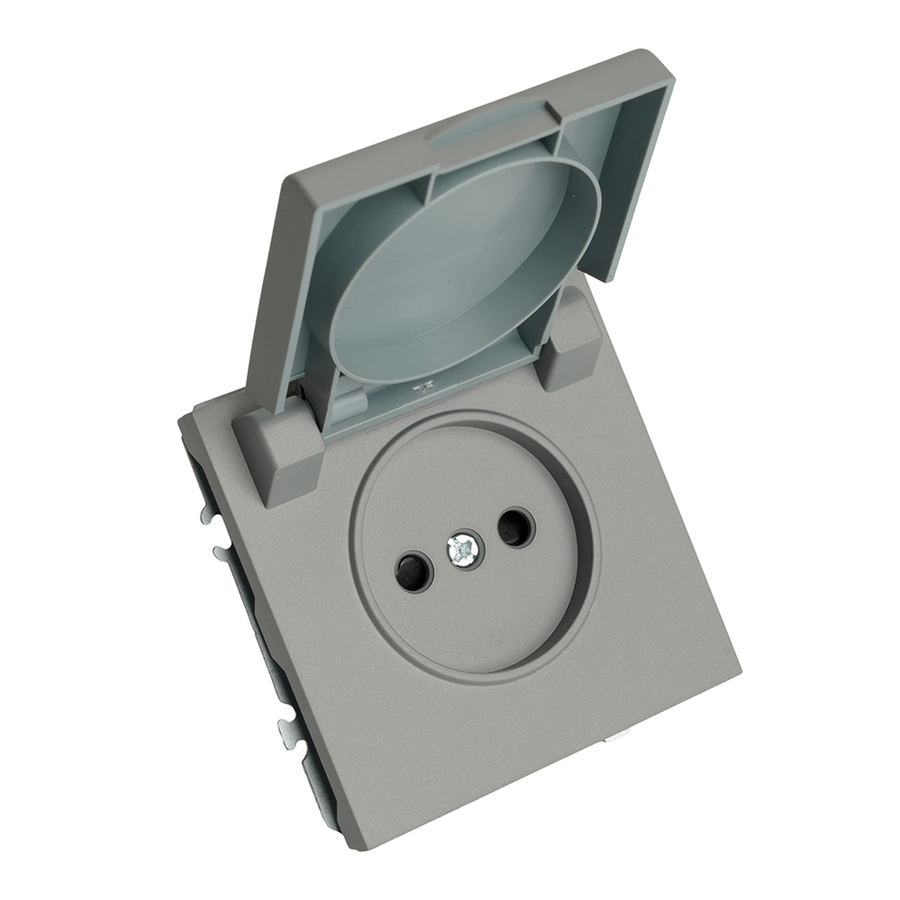 Розетка 1-местная с крышкой с защ. штор, STEKKER, б/з, 250В, 16А, серия Эмили, RST16-5113-10, платиново-серый, soft touch 49956