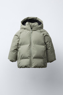 ZARA СТЕГАНЫЙ ПУХОВИК С КАПЮШОНОМ WATER REPELLENT, ХАКИ