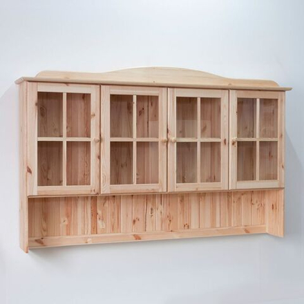 Шкаф навесной Лена 4 двери (верхняя часть буфета) из массива сосны с карнизом, бежевый