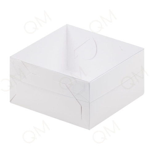 Коробка для зефира, тортов и пирожных с пластиковой крышкой 155х155х60 мм (белая), 50шт