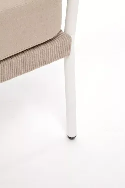 "Диего" диван 2-местный плетеный из роупа, каркас алюминий светло-серый (RAL7035) шагрень, роуп бежевый круглый, ткань бежевая 15052