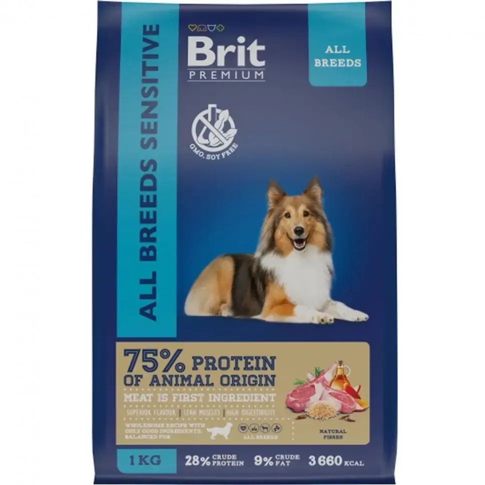 Brit premium dog sensitive сухой корм для взрослых собак всех пород с чувствительным пищеварением с ягненком и индейкой - 1 кг