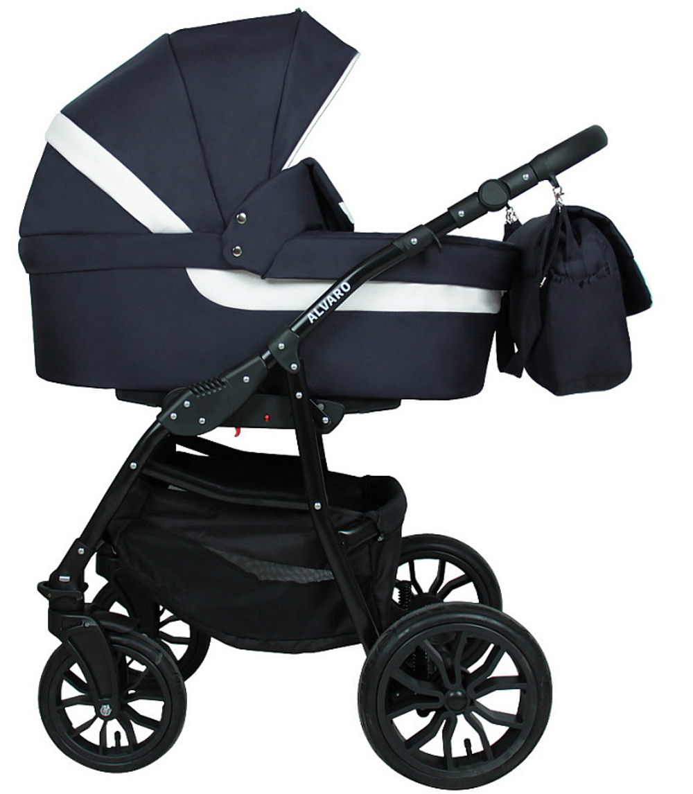 Детская коляска Alis Alvaro 2 в 1 Al 07 т.синий+белая кожа