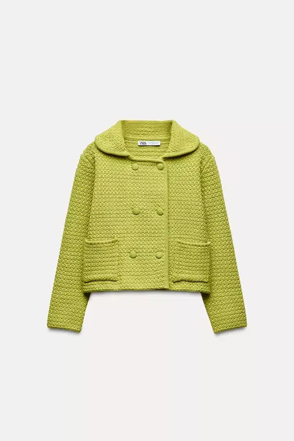 ZARA КАРДИГАН КРУПНОЙ ВЯЗКИ С КРУГЛЫМ ВОРОТНИКОМ, ЛАЙМОВЫЙ