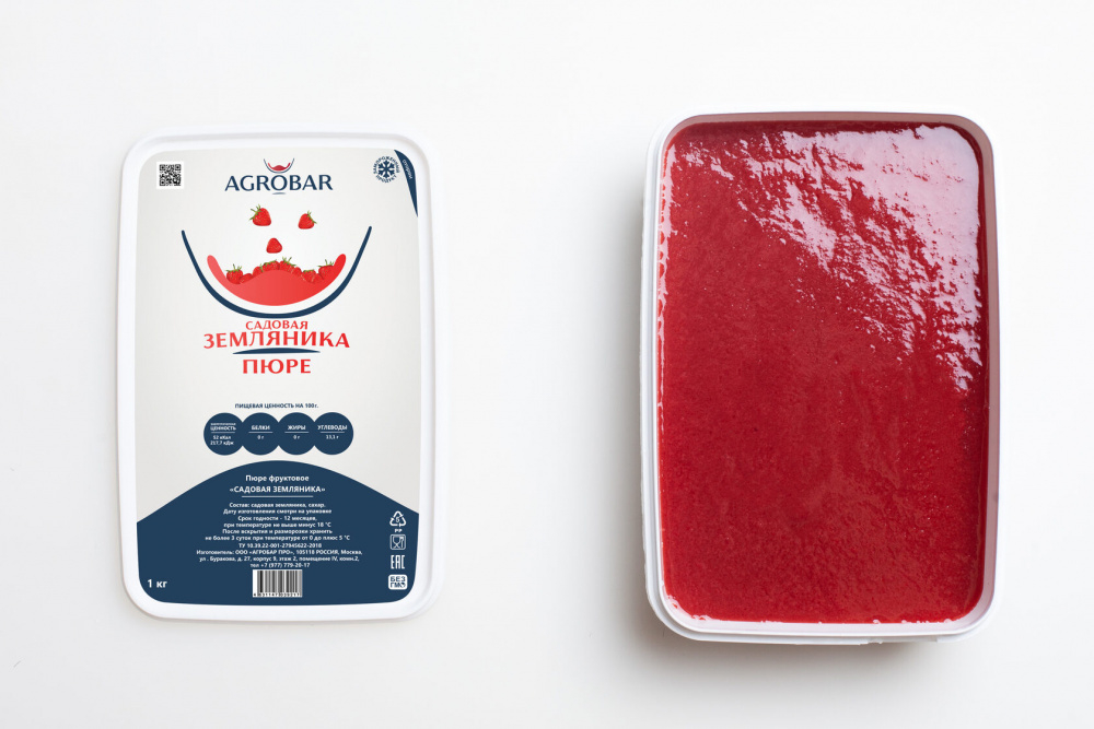 ПЮРЕ АГРОБАР из земляники с/м 10% сахара Россия, 1 кг