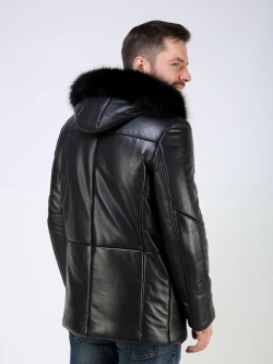 Куртка зимняя кожаная с капюшоном пуховик