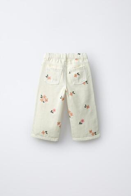 ZARA БРЮКИ-КЮЛОТЫ ИЗ ТВИЛА С ВЫШИВКОЙ, ЭКРЮ