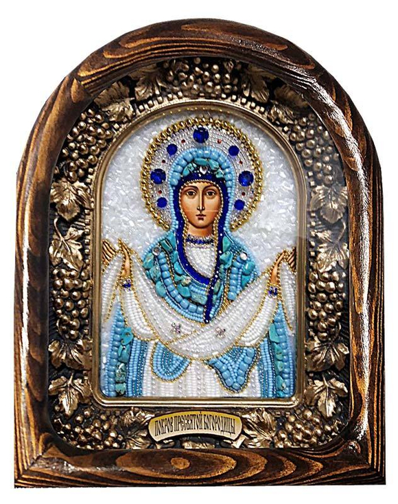 Дивеевская икона Пресвятая Богородица Покров печать, бирюза и бисер
