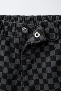 ZARA ТЕПЛЫЕ БРЮКИ BAGGY ИЗ ТВИЛА В КЛЕТКУ, МОРСКОЙ ТЕМНО-СИНИЙ