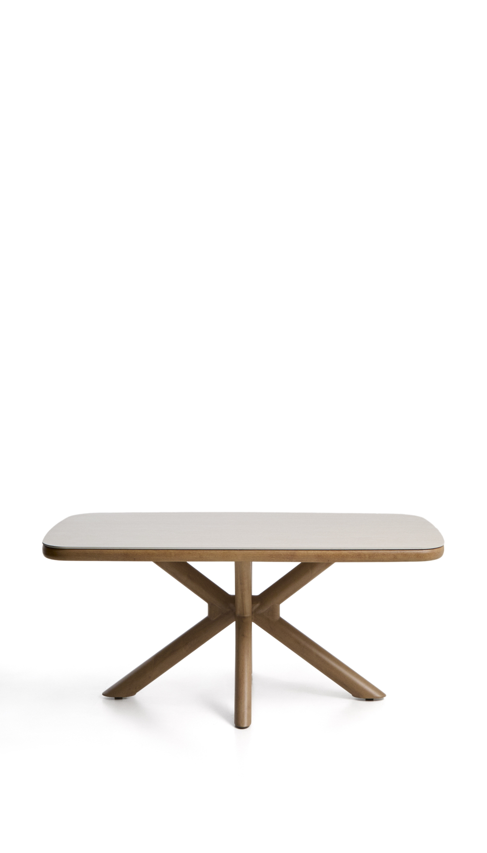 Уличный стол Mirtia из алюминия с отделкой под дерево и кремового спеченного камня, 240 x 110 см