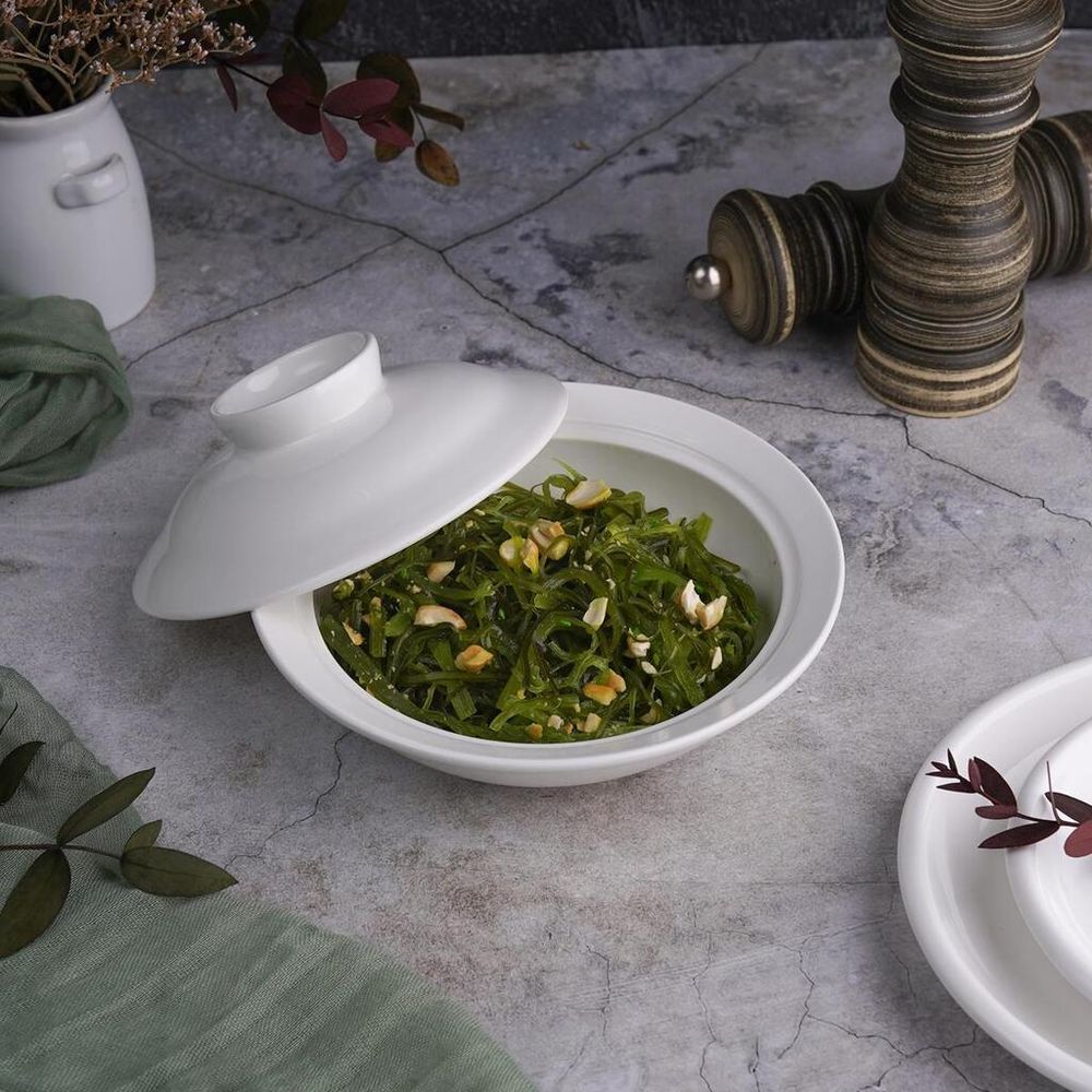 Бульонница мисосупница 175 мл d 14,5 см h7 см с крышкой белая фарфор "Kunst Werk Bl" P.L. [6]