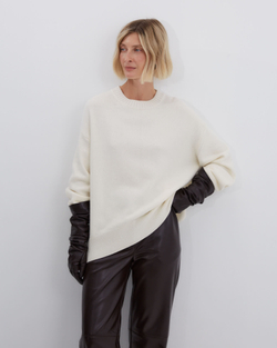 Джемпер из смесового кашемира с круглым вырезом молочный