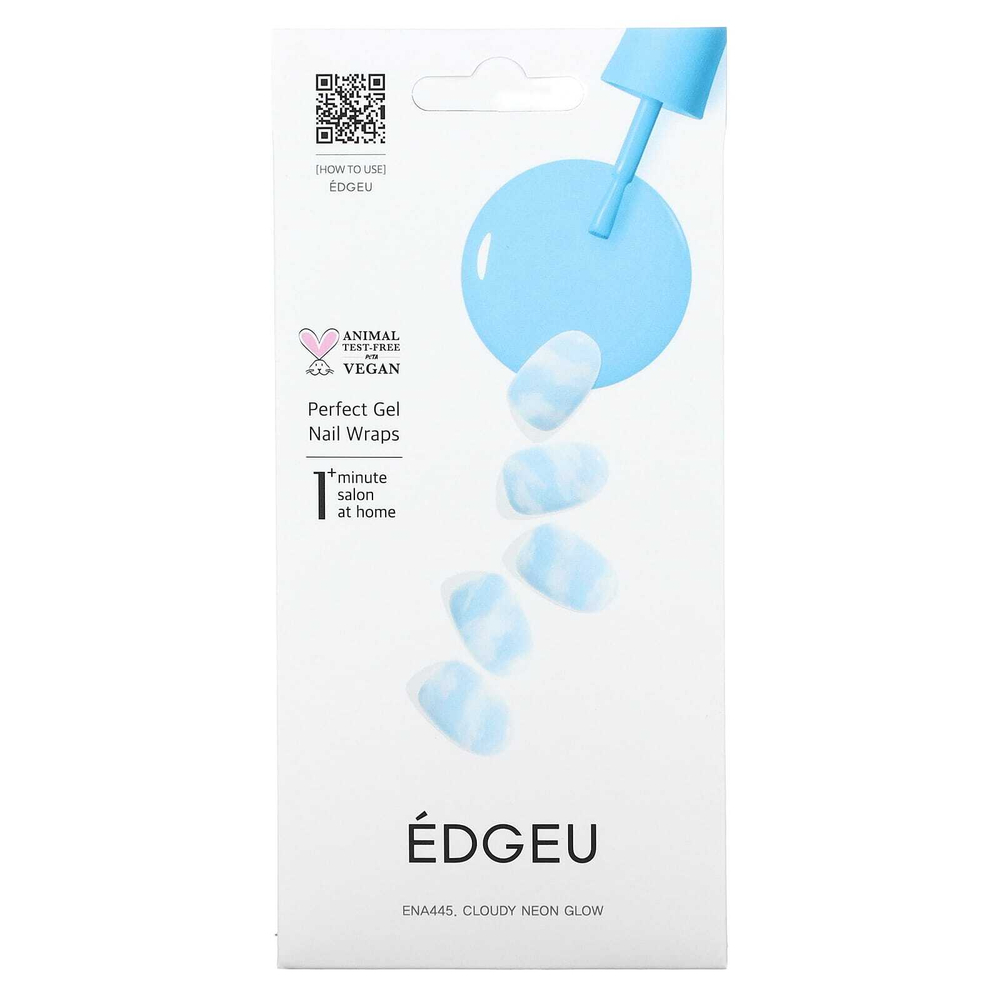Edgeu, Гелевые обертывания для ногтей Perfect, ENA 445 Cloudy Neon Glow, набор из 19 предметов