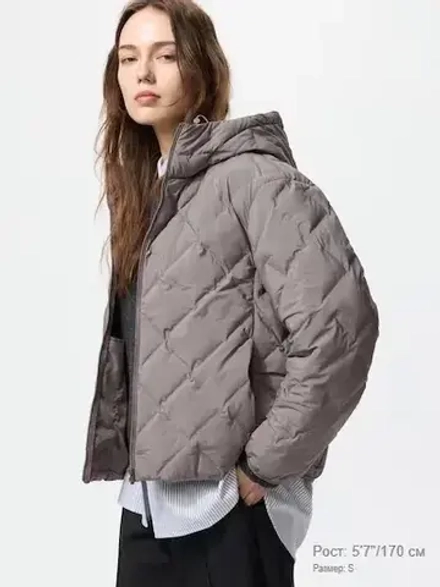 UNIQLO КУРТКА С КАПЮШОНОМ, СЕРЫЙ