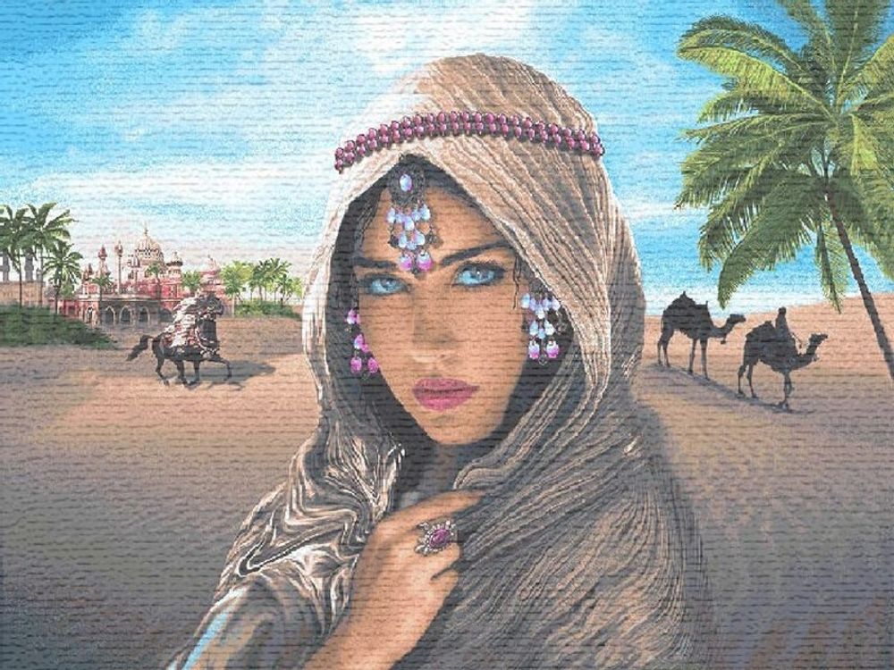 Гобеленовая картина "D. ВОСТОЧНАЯ КРАСАВИЦА" в багетной раме, Россия.