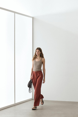 Massimo Dutti Широкие брюки на резинке из 100% льна, оранжевый