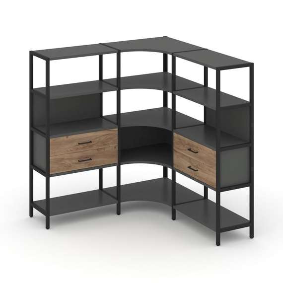 Shelf System Трехсекционный угловой стеллаж четырехярусный с ящиками SN.STMU-431 Антрацит/Дуб Табак/