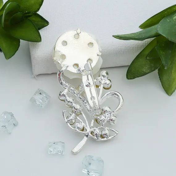 Брошь "Цветок", роза нежная, цвет белый в серебре