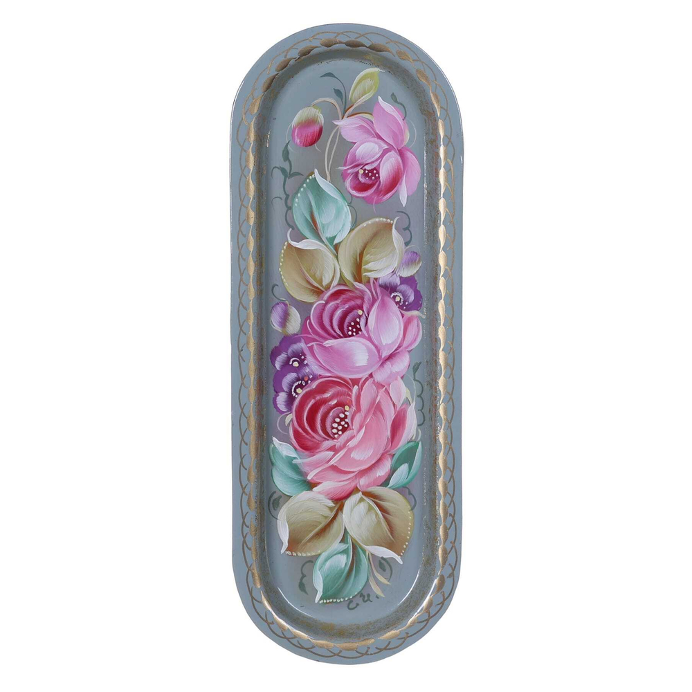 Жостовский поднос декоративный, размер 21х8 см (A4), металлический