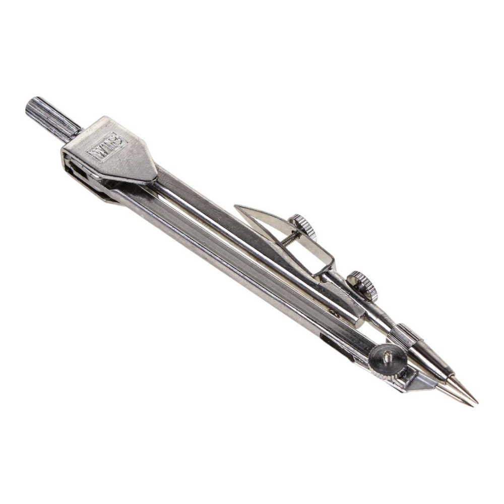 Циркуль металлический с запасными грифелями в пластиковом футляре