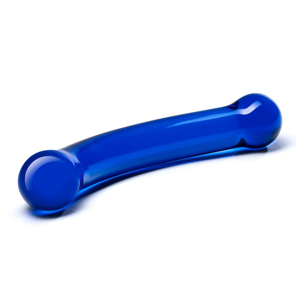 Синий изогнутый фаллоимитатор Curved G-Spot Glass Dildo - 16 см. (Цвет: синий)