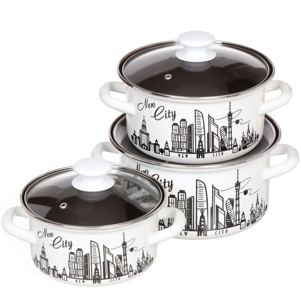 Набор эмалированной посуды 6 пр, кастрюли 1.5,2.3,3 л, Керчь, Новый город-1-Экстра