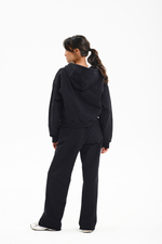 Брюки wide leg из футера черные