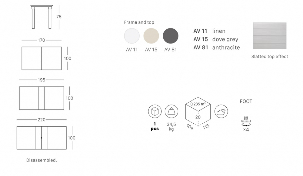 Стол пластиковый раздвижной SCAB GIARDINO Per 3, антрацит