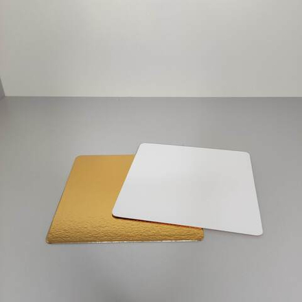 Подложка для торта квадратная белая/золотая  1,5 мм