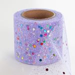 Лента (5,5 см*13,72 м) Фатин с блестками и пайетками, Фиолетовый, 1 шт.