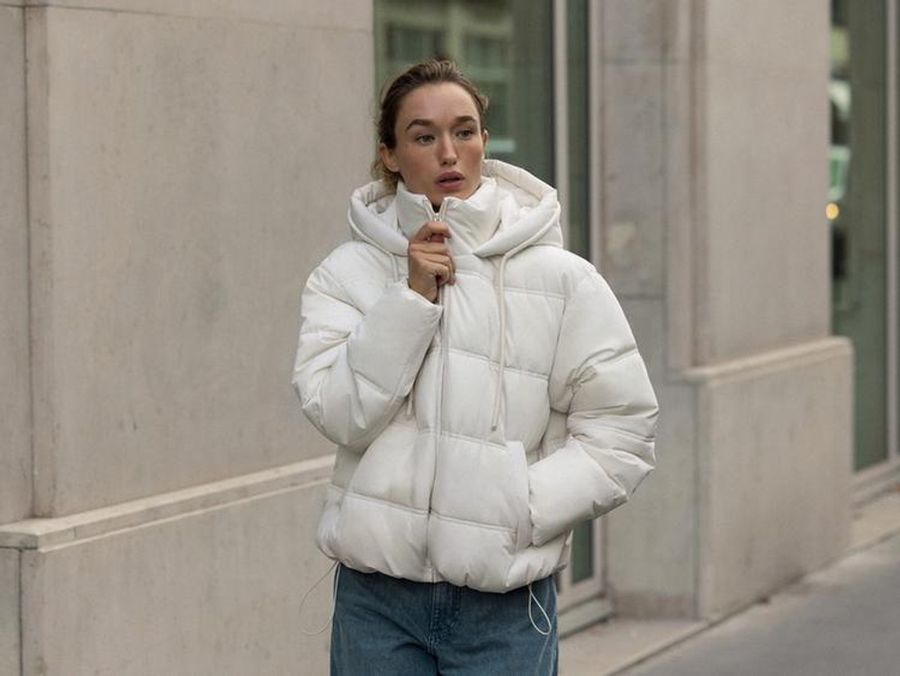 ZARA НЕПРОМОКАЕМЫЙ ВЕТРОЗАЩИТНЫЙ КОРОТКИЙ АНОРАК, ЭКРЮ