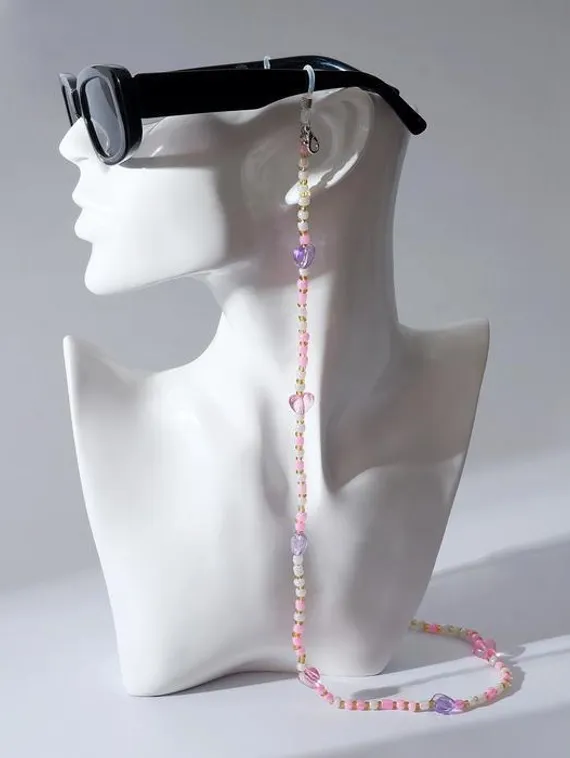 Цепочка для очков "Сердечки" объёмные, цвет розово-фиолетовый, 70 см