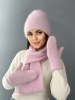 Комплект зимний шапка с шарфом и перчатками теплый вязаный