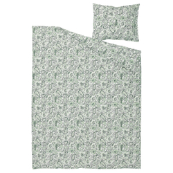 RODGERSIA Пододеяльник и наволочка, зеленый/белый, 150x200/50x60 см