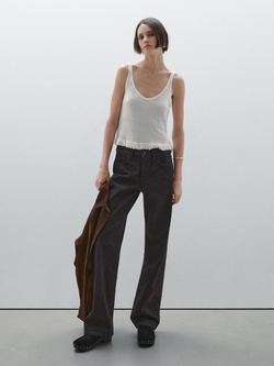 Massimo Dutti Топ из 100% льна с волнистой кромкой по низу, натуральный, кремовый