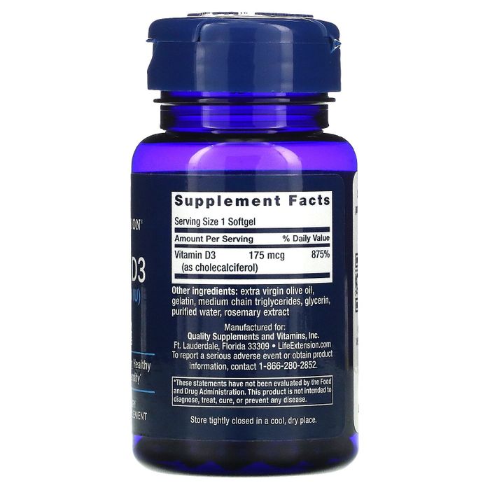 Витамин Д3 7000 ме, Vitamin D3 7000 iu, Life Extension, 60 капсул 2