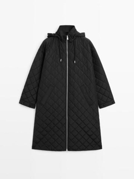 Massimo Dutti Длинная стеганая парка оверсайз с водоотталкивающей отделкой, черный