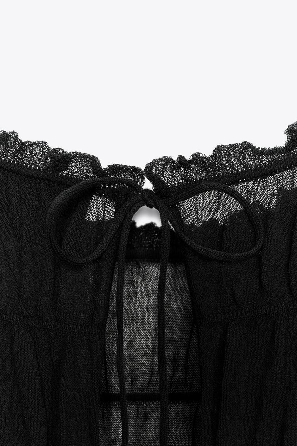 ZARA ПОЛУПРОЗРАЧНАЯ БЛУЗКА СО СБОРКАМИ, ЧЕРНЫЙ