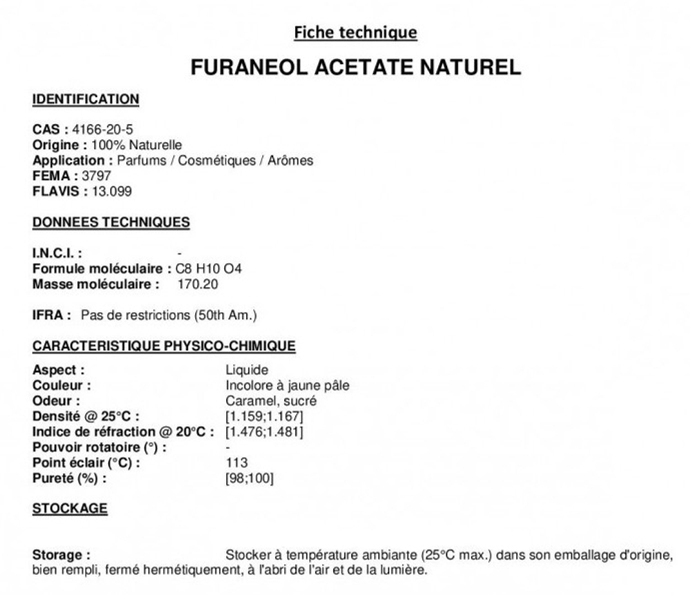 FURANEOL ACETATE NATUREL 50% in TEC/ ФУРАНЕОЛ АЦЕТАТ натуральный CAS 4166-20-5