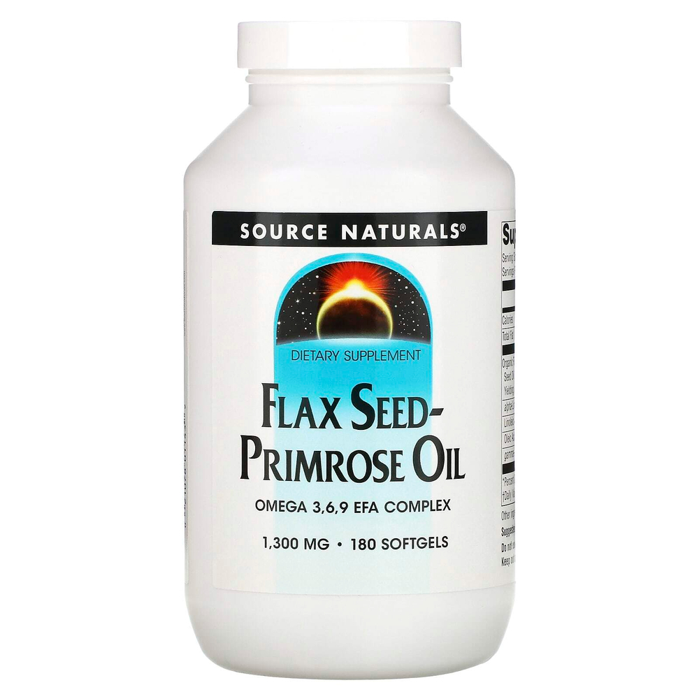 Source Naturals, Льняное масло и масло примулы вечерней, 1300 мг, 180 капсул