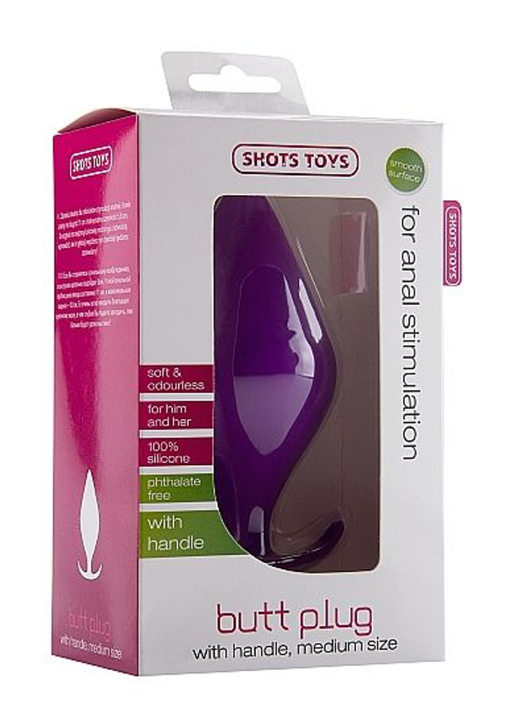 Фиолетовая анальная пробка Butt Plug with Handle Medium - 12 см. (Цвет: фиолетовый)