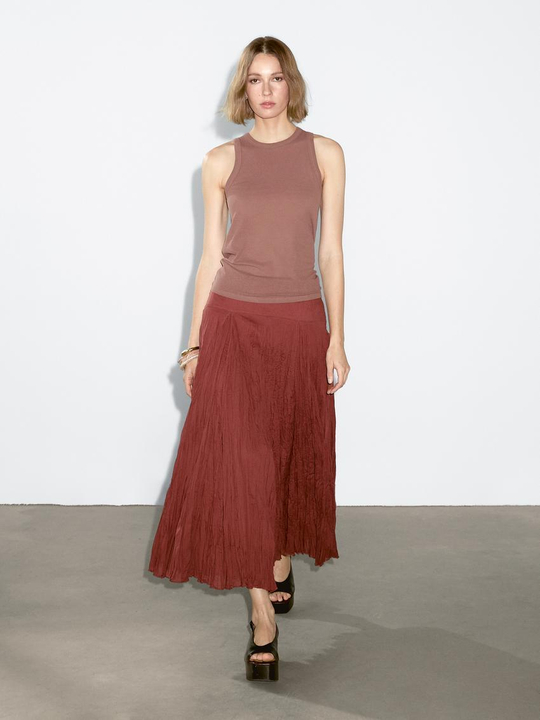 Massimo Dutti Топ с воротником-халтер, светло-коричневый