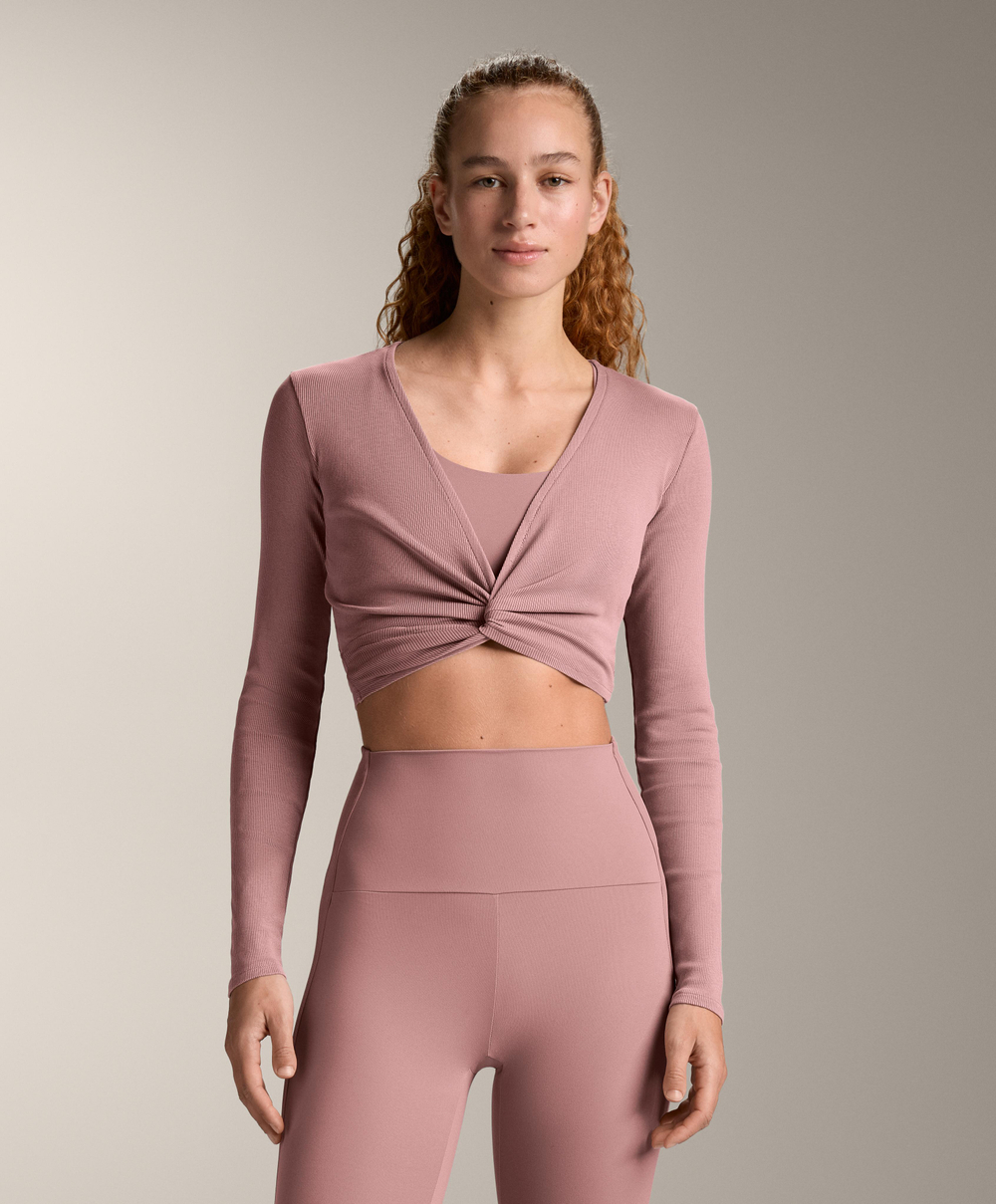 Oysho Футболка с длинными рукавами на запахе, розовый